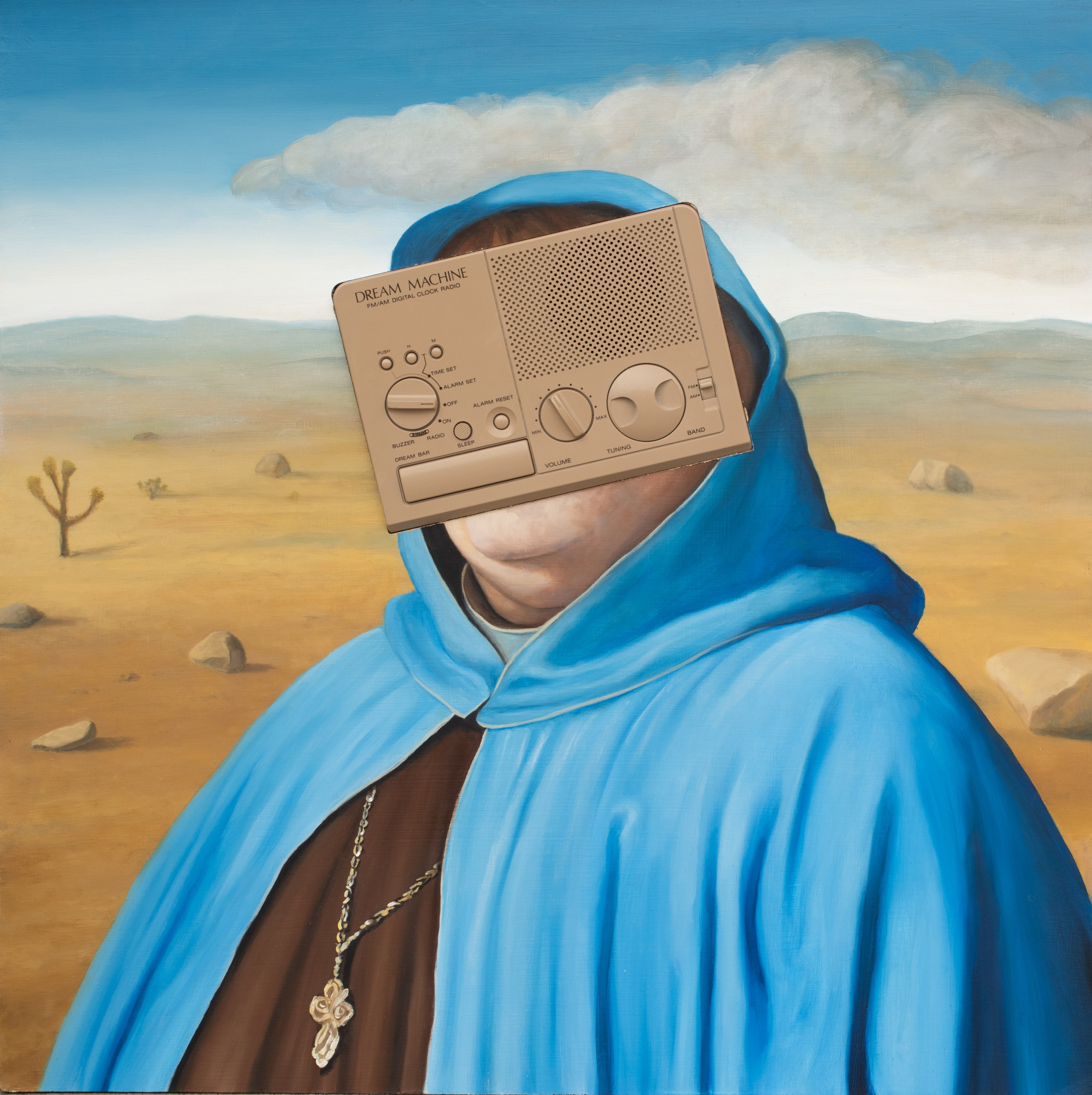 Dream Machine, 2026 — oil and alkyd on wood panel with alarm clock